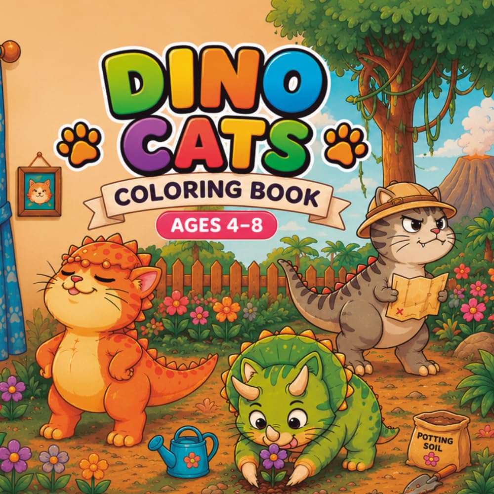 Dino Cats Coloring Book: Funny and Adorable Dino Cat Adventures for Kids Ages 4–8