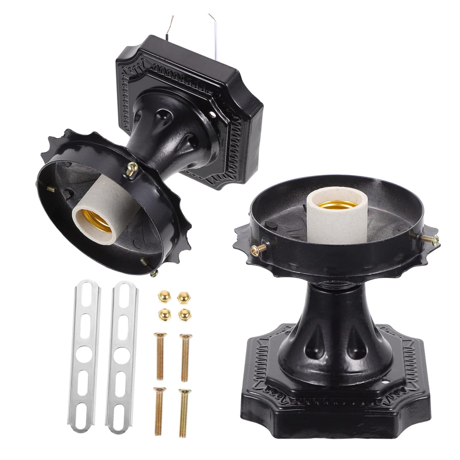 Outanaya 2Pcs Light Socket Holders for Outdoor Fence Post Lamps Easy Install Base Bulb Holders for Garden Courtyard Lighting Versatile DIY Light Fixtures