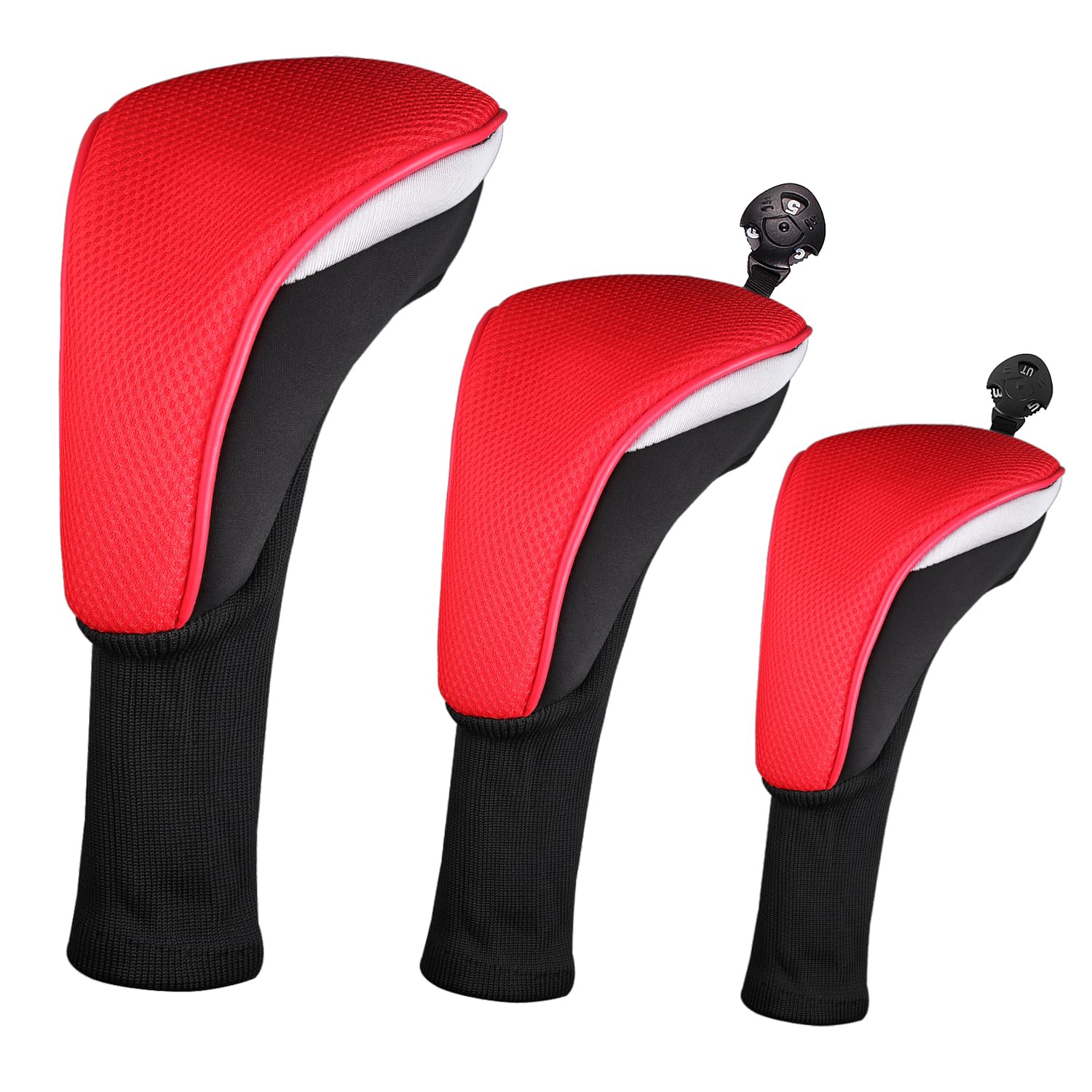 SHABIER 3Pcs/Set Golf Wood Club Headcover Golf Driver Fairway Hybird Wood Cover (Red&white) — image 1