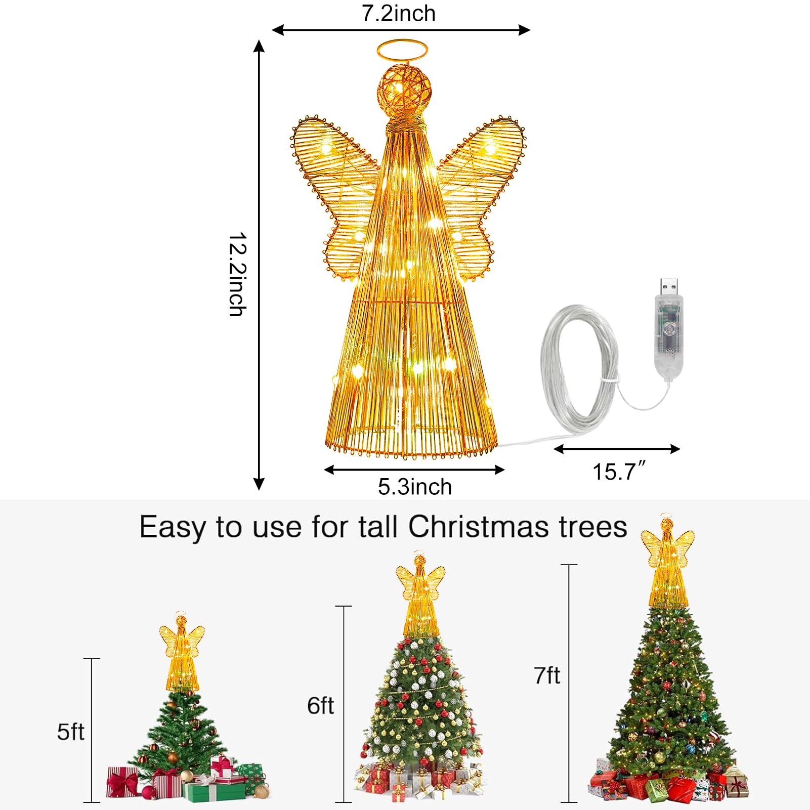 Estrella inteligente para árbol de Navidad, decoración de árbol de ángel de 12 pulgadas, 80 modos de iluminación, flash multicolor / sólido, aplicación y control remoto, sincronización de música
