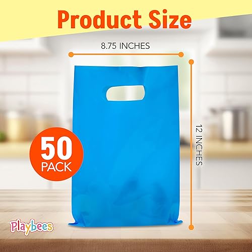 Miniatura 4 de Playbees Bolsas de plástico pequeñas de colores brillantes con asas troqueladas en varios colores, paquete de 50 bolsas de comestibles de 8.75 x 12