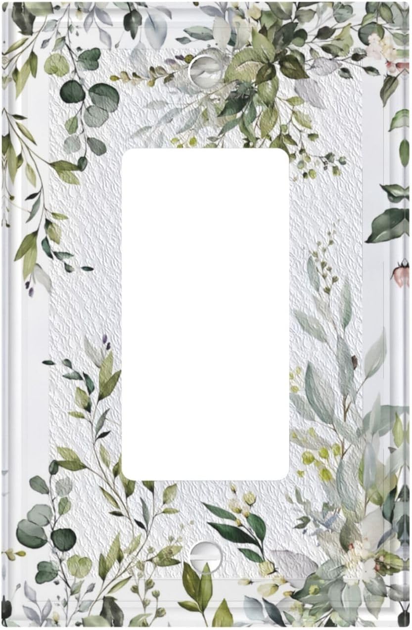 Sage Green Eucalyptus Leaves 1 Gang Single Rocker Decorative Light Switch Cover Electrical Wall Plates Farmhouse Receptacle Switchplate Faceplates for Bathroom Bedroom House