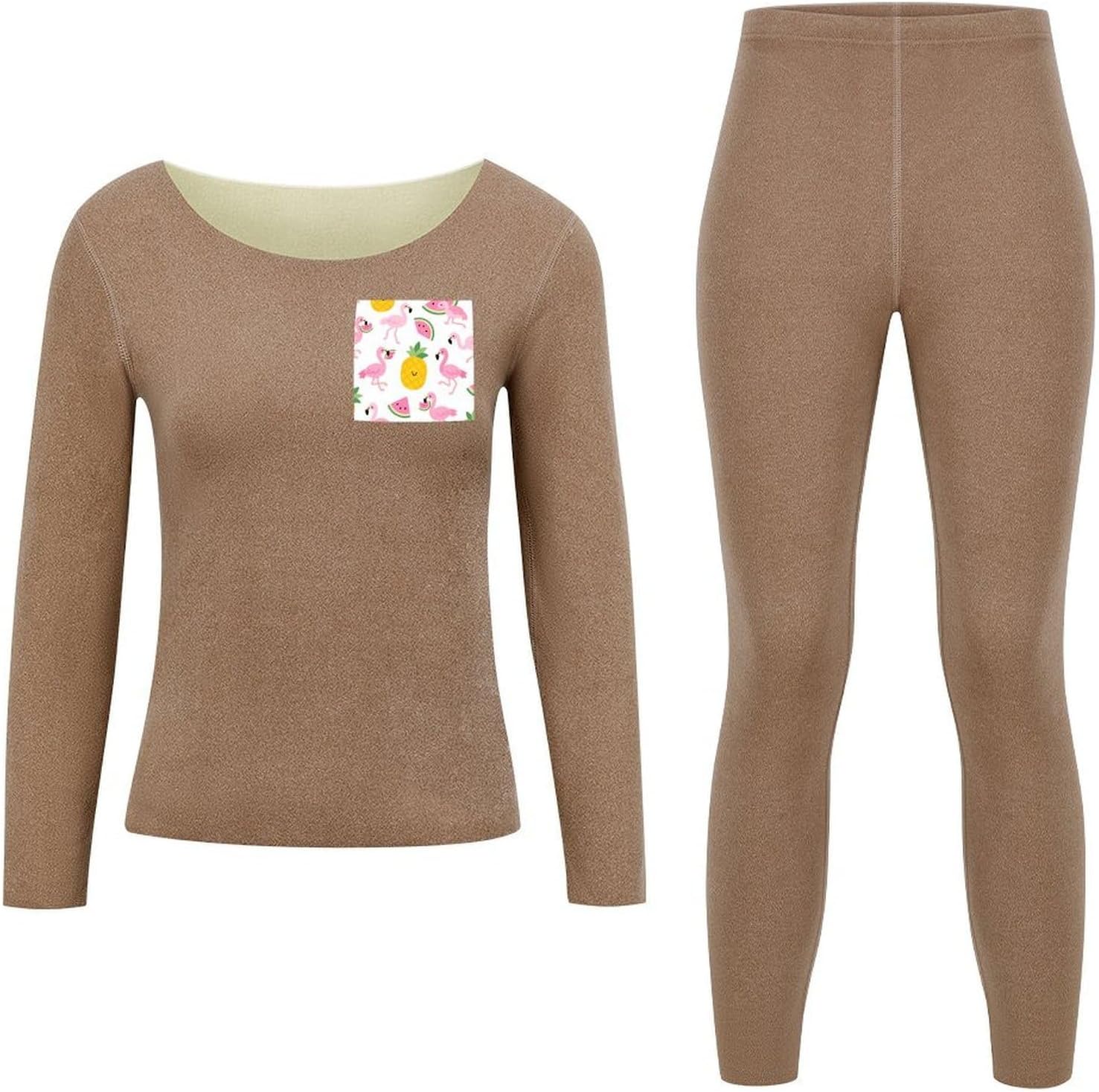 Women's Flamingo Watermelon Pineapple Thermal Underwear Set Soft Long Johns Base Layer Top & Bottom for Cold Weather