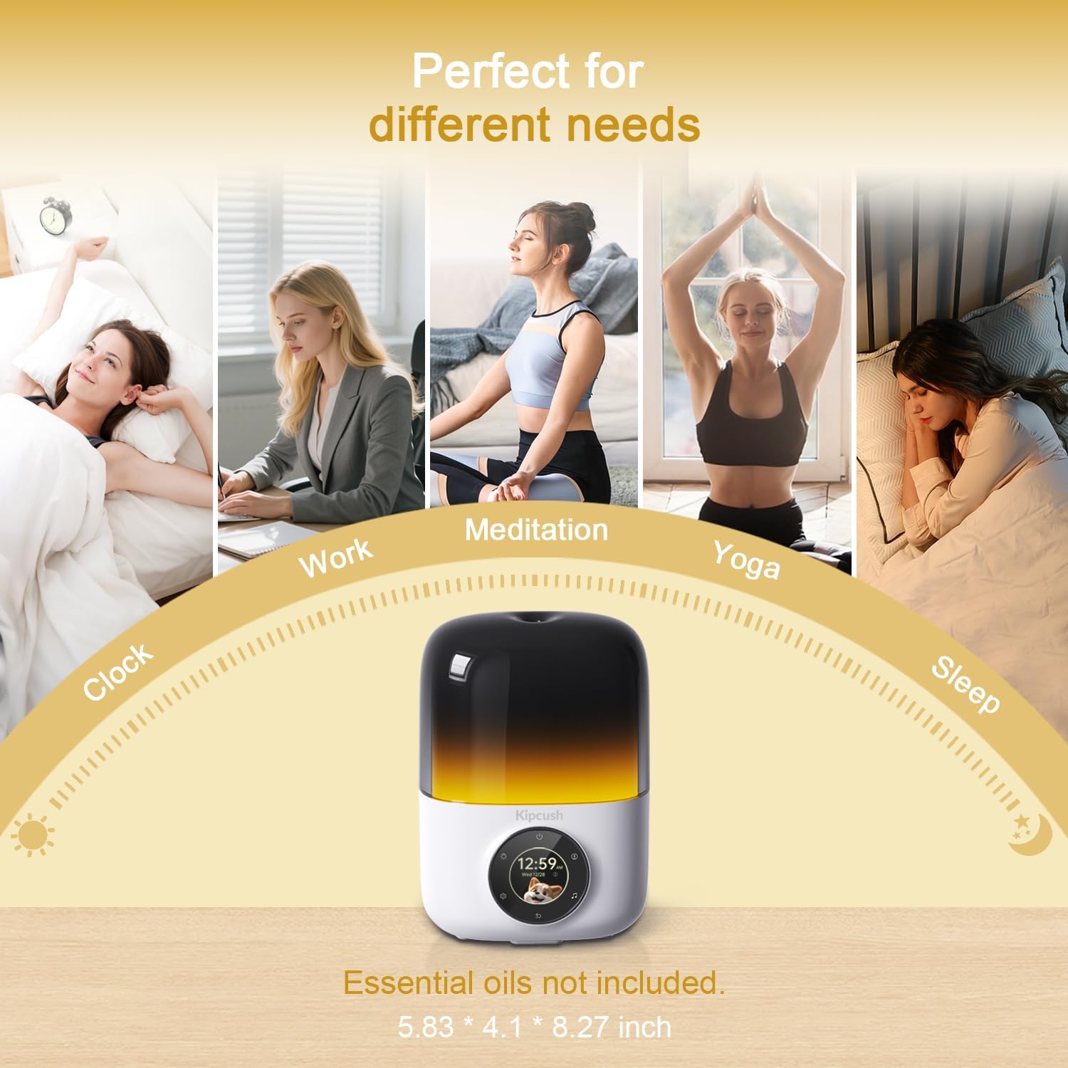 Kipcush Essential Oil Diffuser, 250ML Humidifier withWhite Noise Machine, LED Mood Lighting, Touchscreen,Timer, Auto-Off (White)