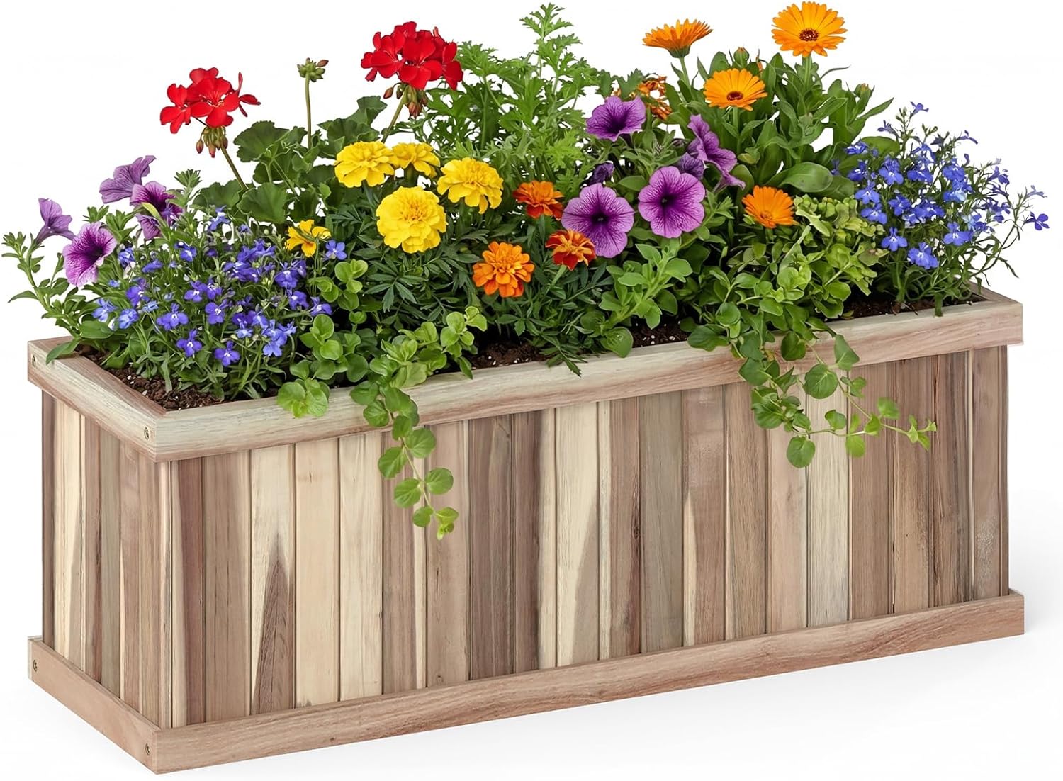 HAPPYGRILL Wooden Raised Garden Bed, Acacia Wood Rectangular Planter Box with Drainage for Vegetable Flower Herb, Indoor Outdoor Elevated Garden Box for Patio Yard, 36" L x 12" W x 12" H (1)