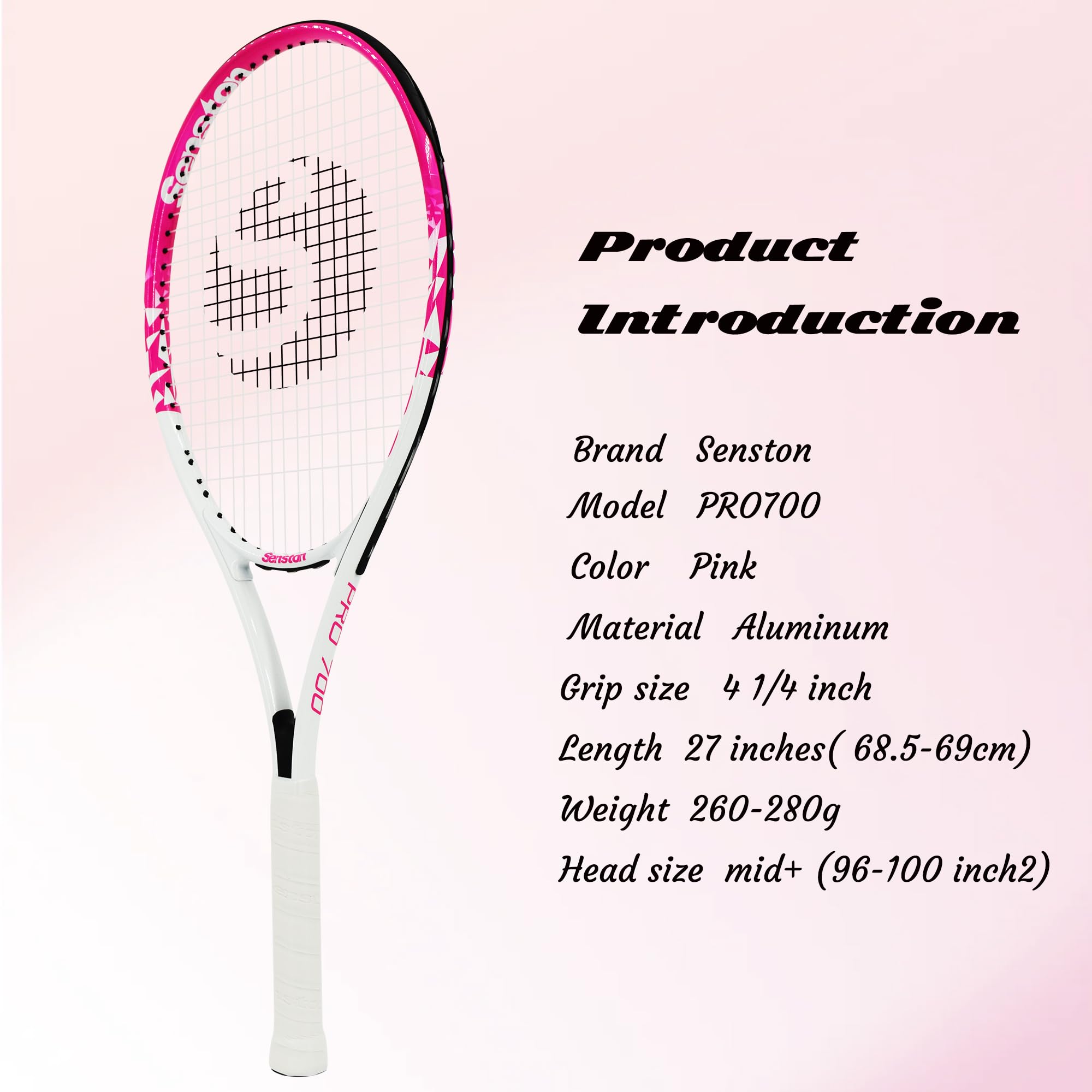 Senston 27 inch Tennis Racket for Adults 1 Pack Tennis Racket Set Tennis Overgrip, Vibration Damper