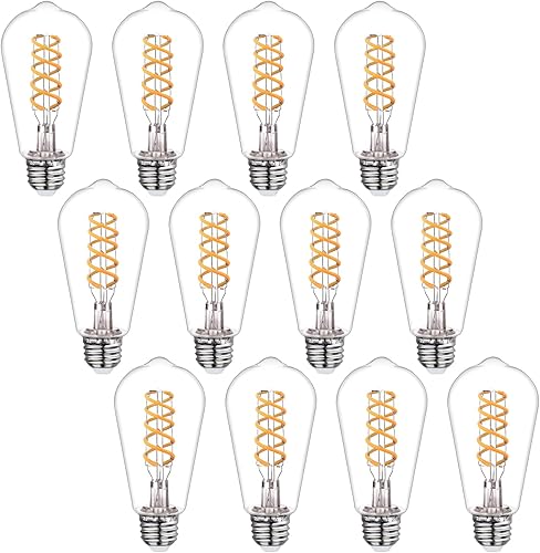 Paquete de 12 bombillas LED Edison regulables de 40 W, base E26, bombillas Edison cálidas de filamento de 2700 K para candelabros, colgantes y