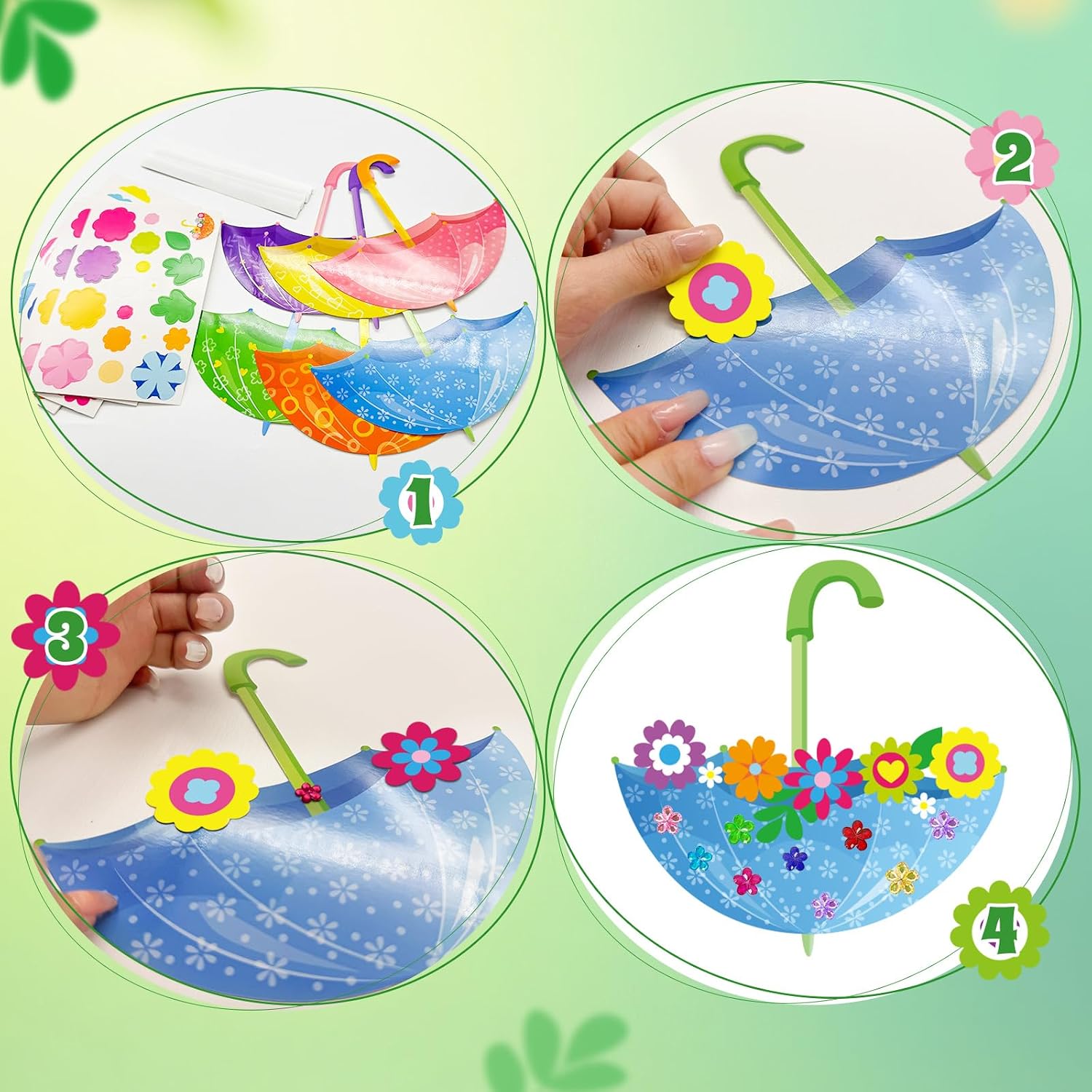 Cinrobiye 30 Set Spring Crafts Kits Make You Own Umbrella Paper Ornament DIY Arts and Crafts for Spring Summer April Showers Bring May Flowers Activity School Party Decoration Supplies (Umbrella) image 3
