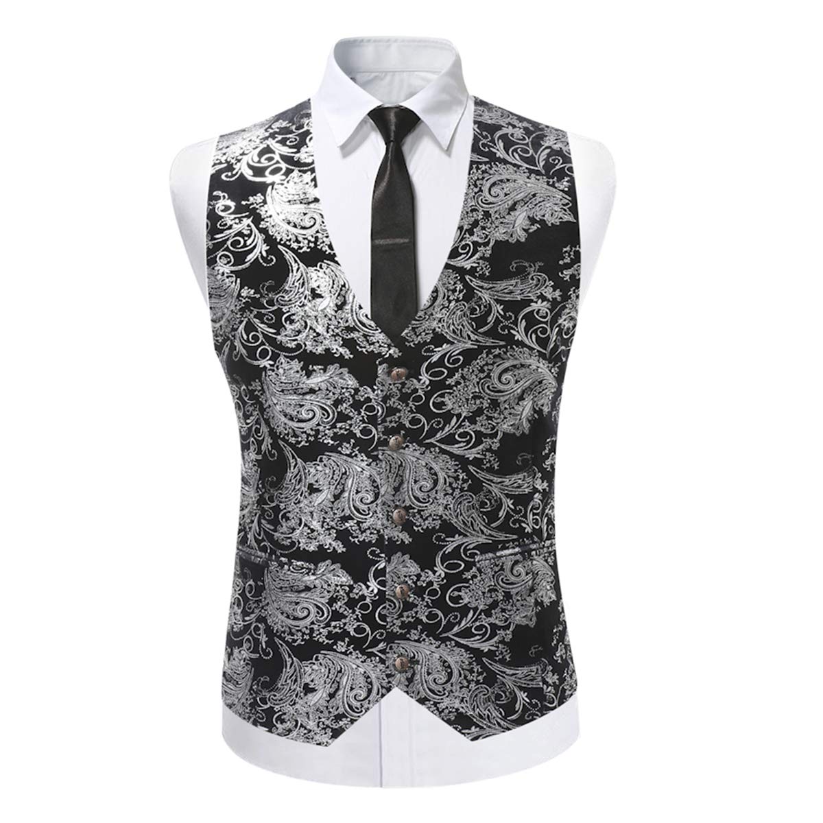 Allthemen Chaleco de traje de paisley para hombre Chaleco de un solo pecho Vestido Slim Fit Botón abajo Formal