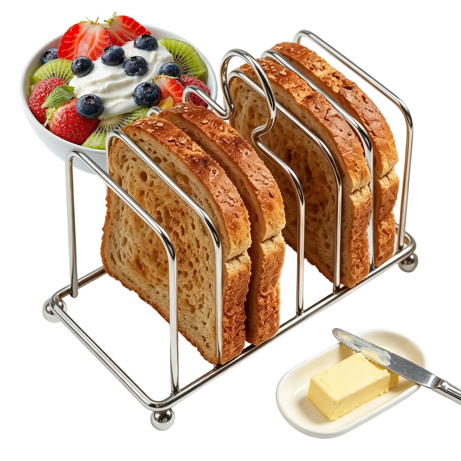 Générique Support Porte-Toasts | Présentoir de table vintage en acier inoxydable à 6 fentes - Support À Pour Petit-Déjeuner | pour Maison Appartement Dortoir Cuisine Comptoir Restaurant Café Hôtel