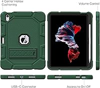 Vista 6 de Funda para iPad 10.ª generación de 10.9 pulgadas, 2022, soporte integrado para lápiz Apple, funda protectora resistente a prueba de golpes, verde