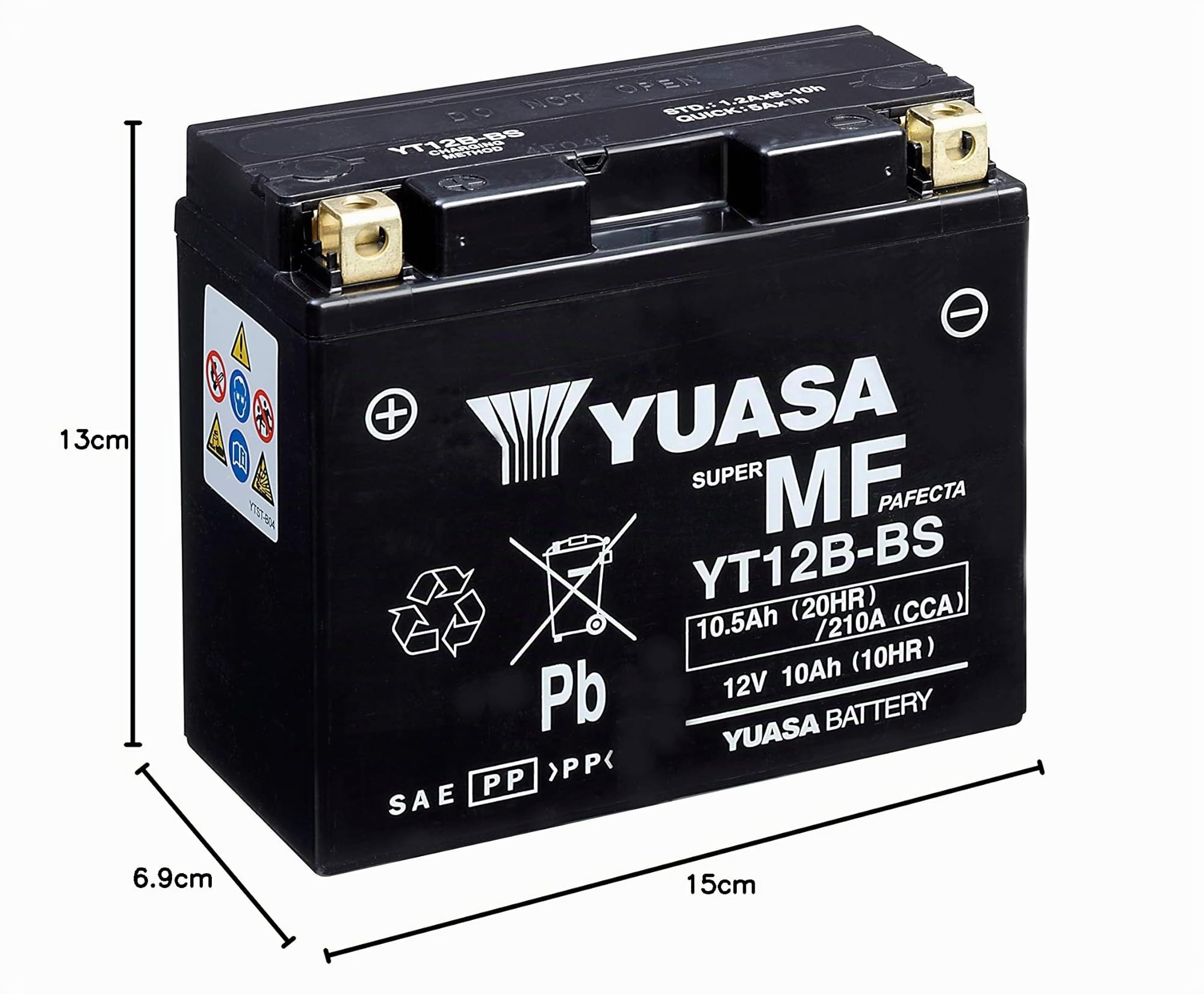 Yuasa YT12B 12V 210 CCA batteria per moto AGM VRLA senza manutenzione nero