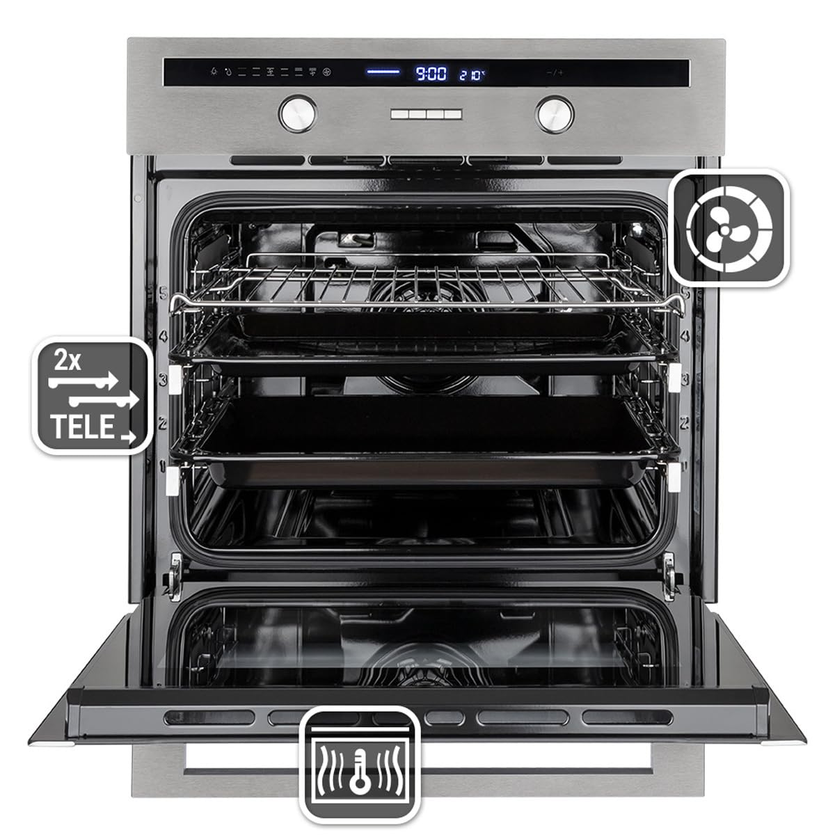 KKT KOLBE Autarkes Herdset 60cm Einbaubackofen EB8013ED Mikrowelle EBM4502ED Drehspieß Kerntemperaturfühler Grill Heißluft Teleskopauszüge Timer Wärmeschutzverglasung Edelstahl SET8013EBM