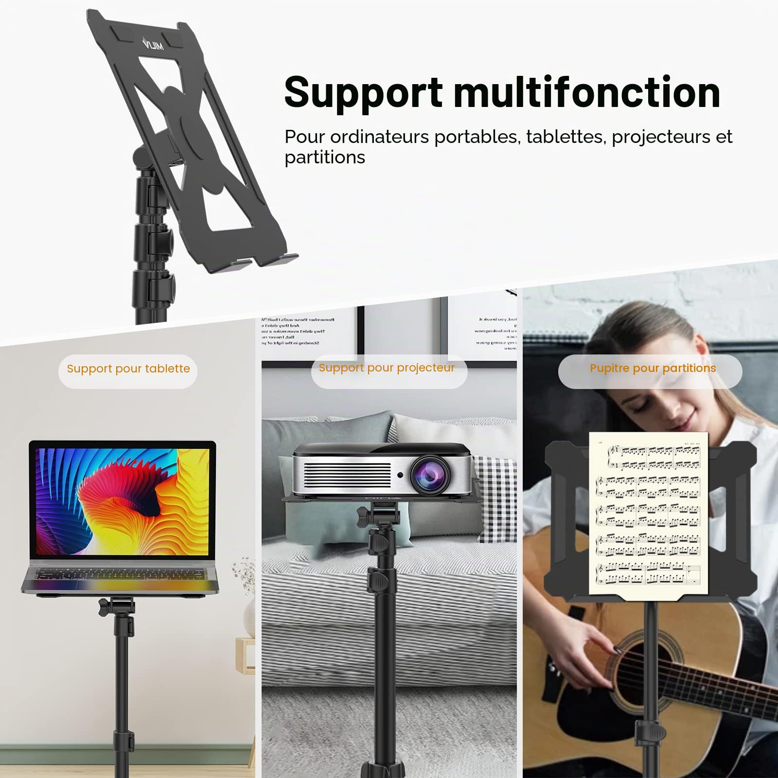 ULANZI Support de vidéoprojecteur réglable en Hauteur de 60 à 150 cm en Aluminium avec Plaque Pliante de 3 kg, 360 ° et 180 ° Pupitre Portable réglable