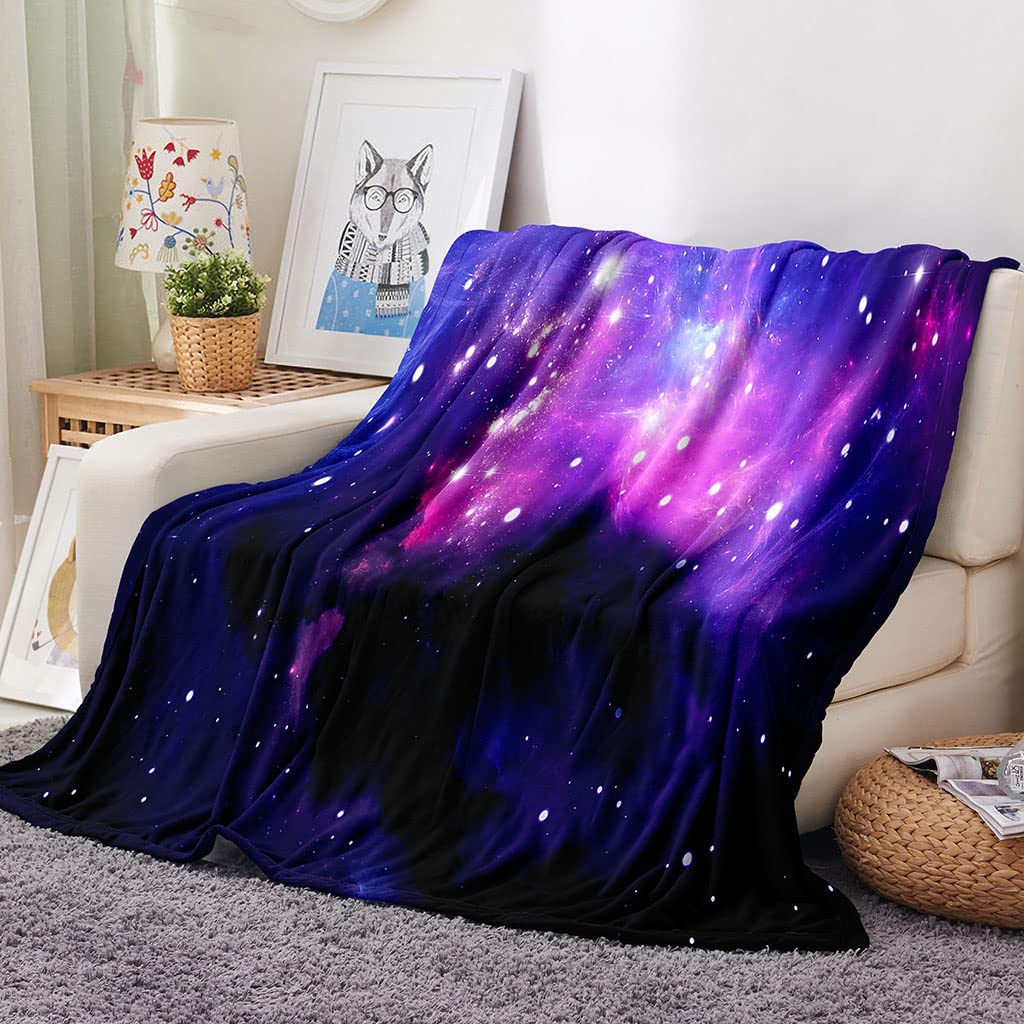 Manta De Franela De Microfibra 150X200Cm Manta De Felpa Suave Para Sofá Cama 3D Paisaje De Cielo Estrellado Morado Impresión Patrón Manta Polar Invierno Gruesa Y Esponjosa Caliente Transpirable