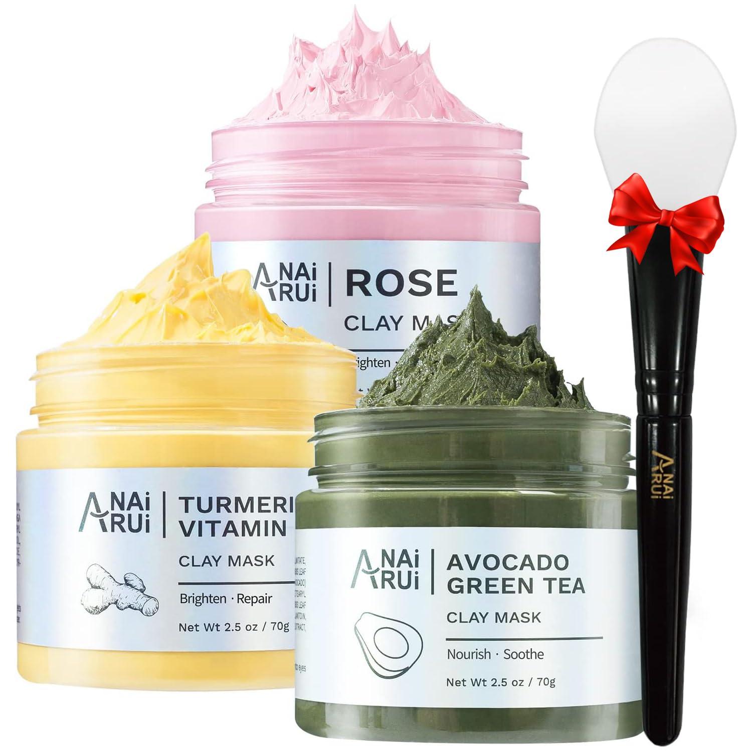 ANAIRUI Turmeric Clay Face Mask - Rose Pink Clay Facial Mask Set