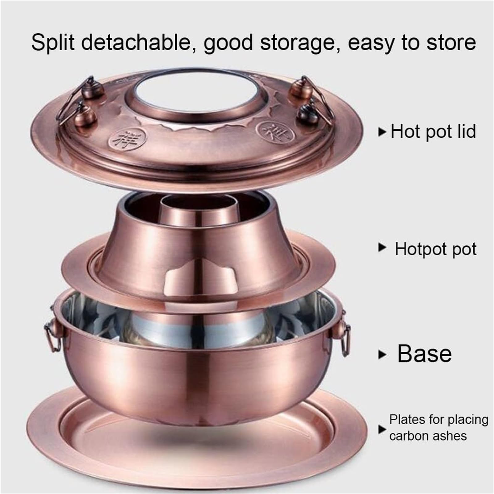Olla Portátil para Camping Olla Caliente De Acero Inoxidable Antigua Beijing, Calentada con Carbón, Adecuada para Cena Familiar Cenas Picnics Restaurantes Y Buffets(A,34cm)