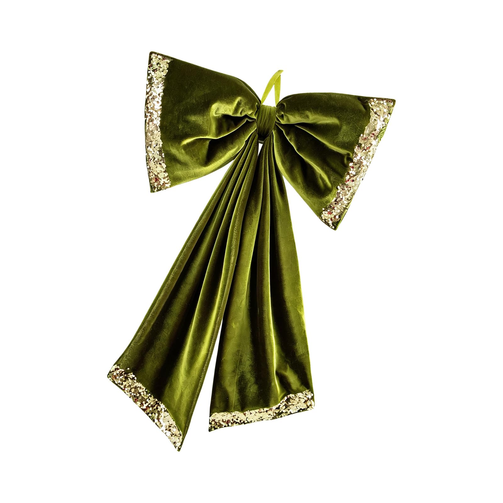 Xanorrg Multicolor Muted Green Christmas Velvety Bowknot Ornament With Plush Look Texture, Glitter Trim, Display Loop For Wreath, Mantel, Garland Styling Seasonal Velvety Bowknot Accent Mantel Garland Doorway Display