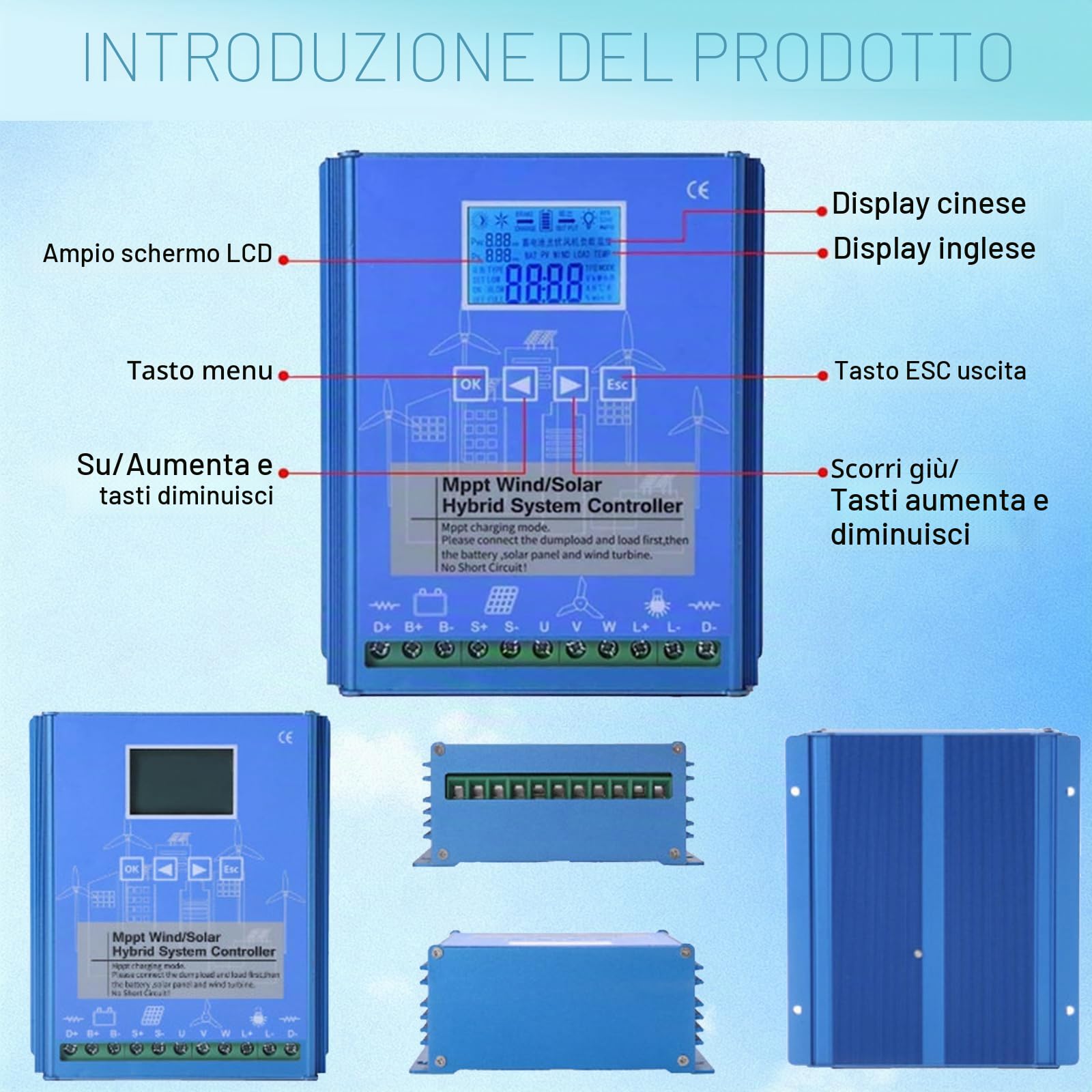 Regolatore Di Carica Ibrido Solare Eolico Da 15000 W 12 V 24 V 48 V Mppt Regolatore Di Carica Boost Con Display Lcd E Carico Di Scarico,48V