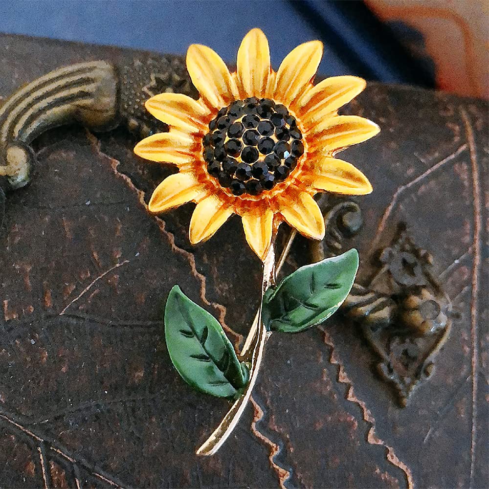 Strass-Sonnenblumen-Brosche, Emaille-Kristall, gelbe Blumen-Anstecknadeln, niedliche Pflanzen-Sonnenblumen-Anzug-Brosche für Frauen und Mädchen
