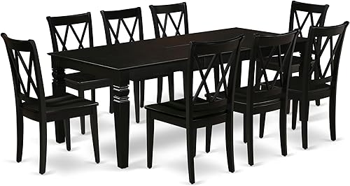 EAST WEST FURNITURE LGCL9-BLK-W Juego de 9 piezas de comedor incluye una mesa rectangular de 6684 pulgadas con hoja de mariposa y 8 sillas de