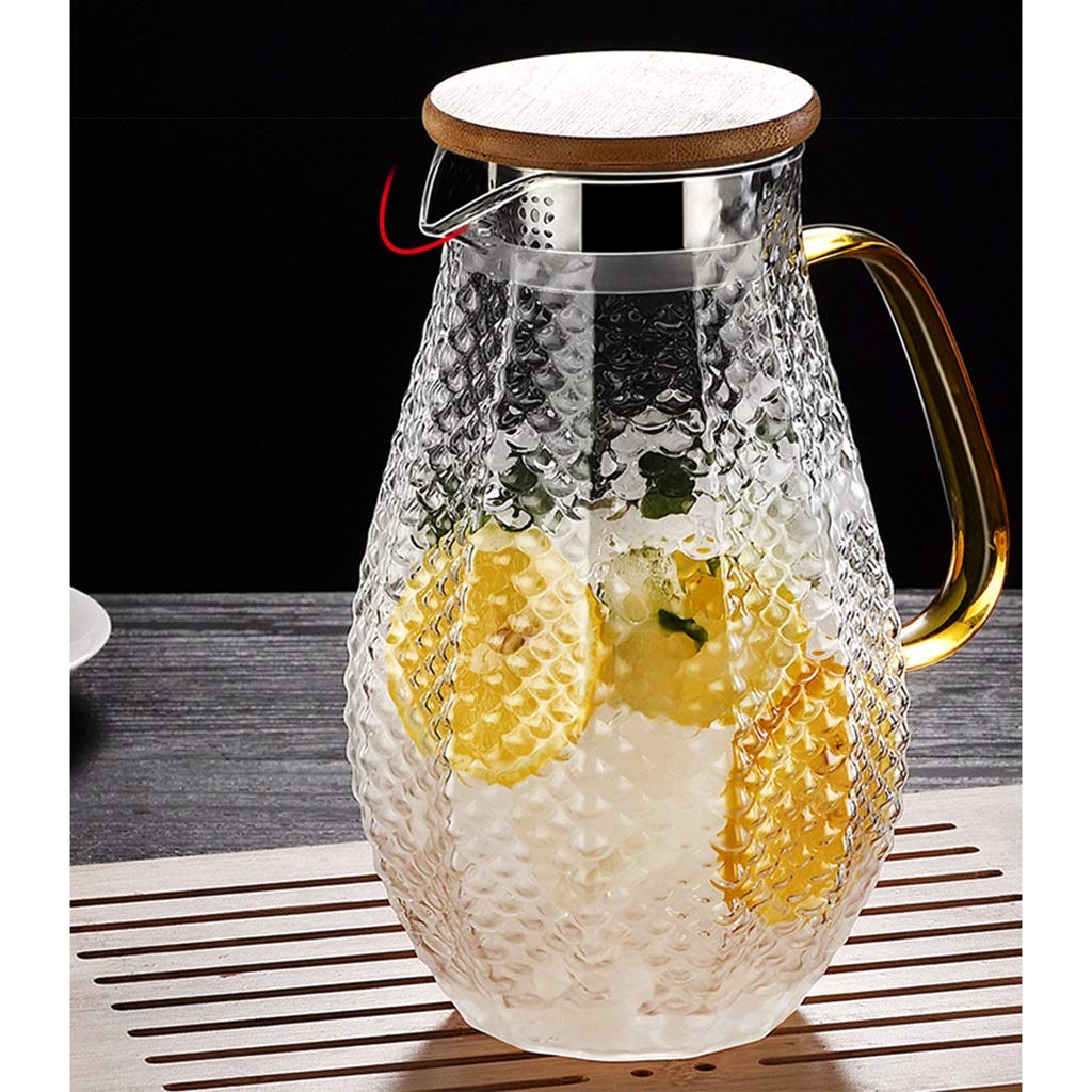 SLT La Jarra de Vidrio de borosilicato de Vidrio, Tapa de Acero Inoxidable, Agua Caliente y fría de la Jarra, Jarra de Hielo Bebidas Tetera Jugo Jar Limonada Jarra, 1600ml