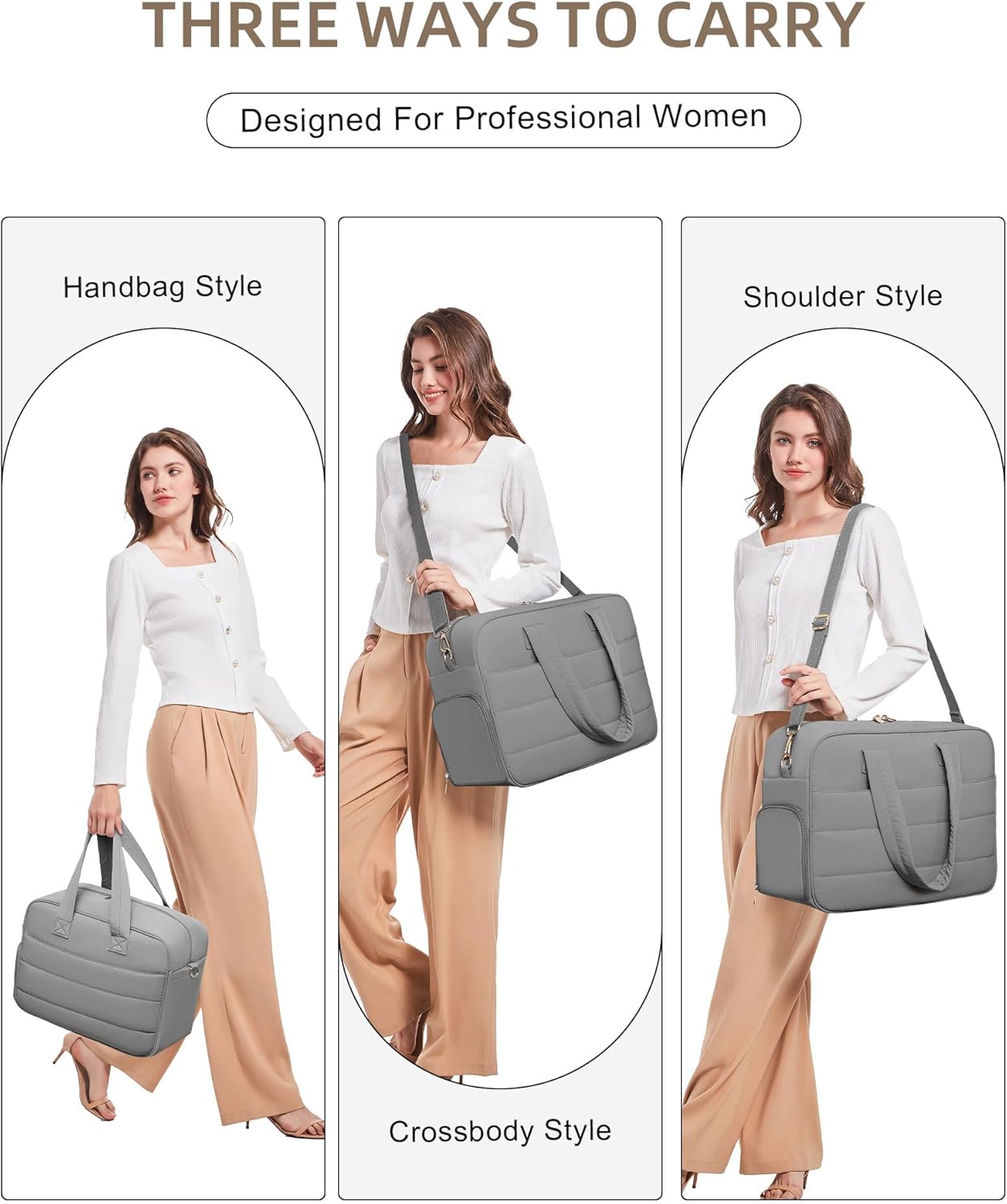 Lunch Tote Bag for Women Work, 17.3 Inch Laptop Purse with Insulated Lunch Compartment Coin Wallet for Meal, Large Puffy Quilted Travel Duffle Bag - Image 7