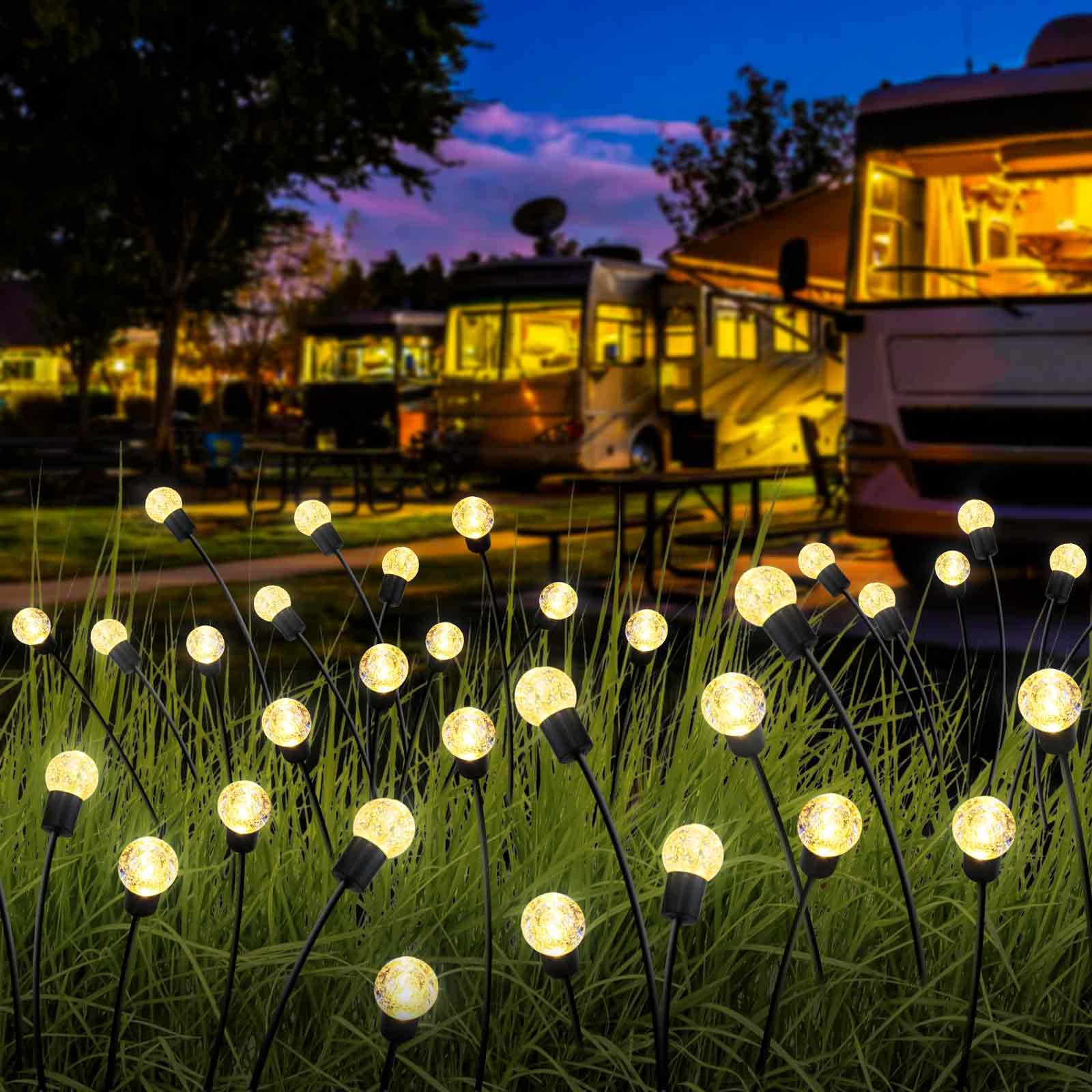 iFalarila 8 Modes Firefly Garden Lights Solar Outdoor - Waterproof Fairy Lights with 1200mAH Solar Panels - LED Swaying Crystal Globe for Yard Decorations, Christmas, Pathway, Patio - 2 Pack