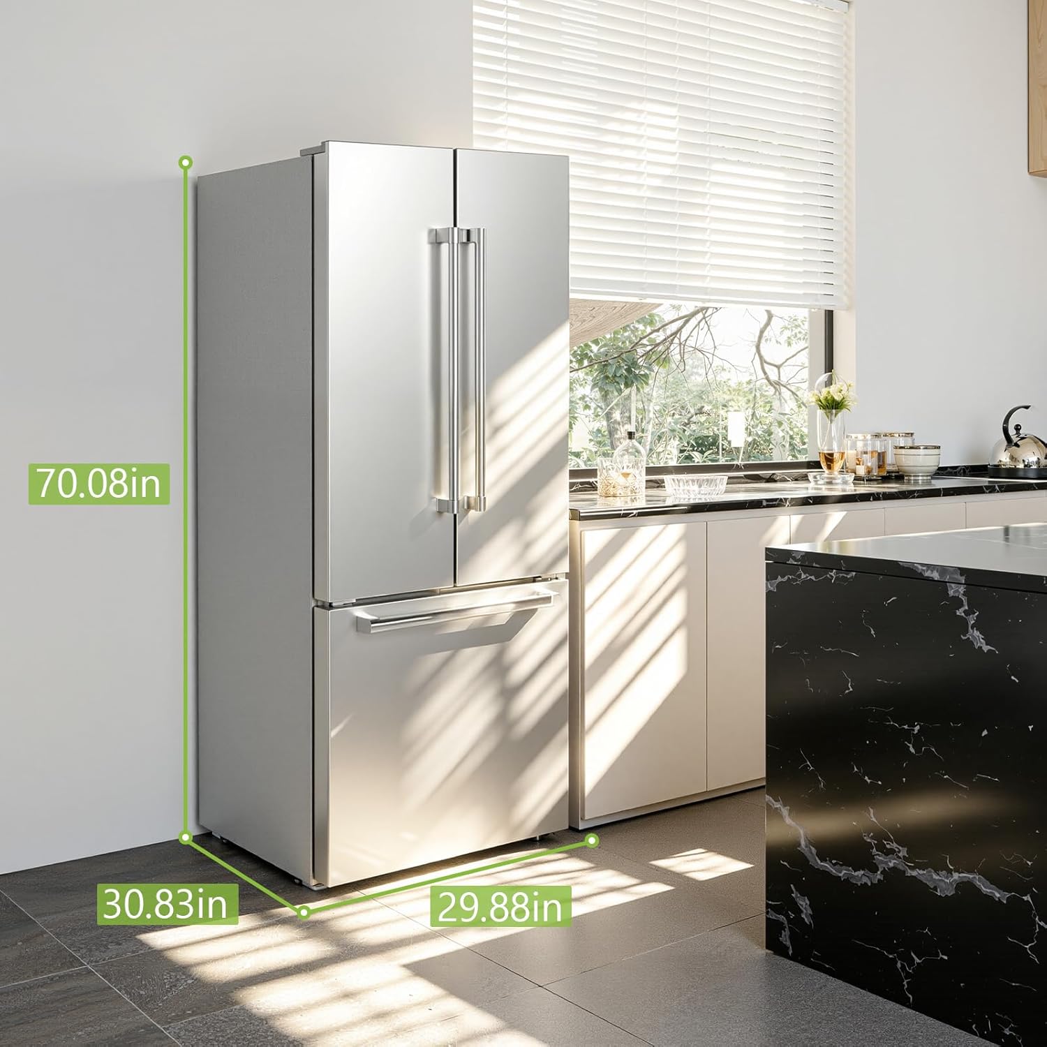 Electactic 17.5 Cu.Ft Compact Refrigerator with Ice maker, Powerful Cooling, Quiet Operation, LED Light, Door Alarm, Stainless Steel VCM Finish, Suitable for Home, Dorm and Office