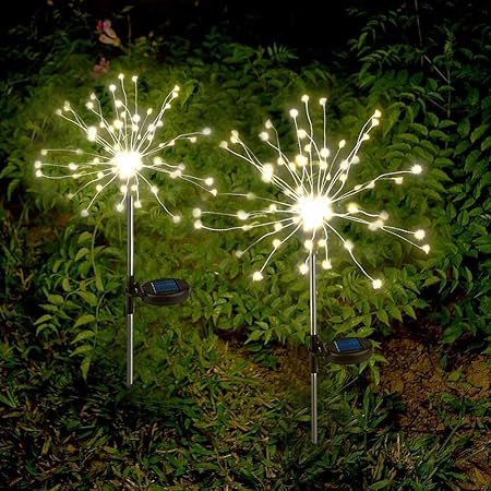Zorzel (Set of 2 Pcs) Solar Firework Light, Outdoor Waterproof LED Copper Wire Starburst Lamp, Flowers, Trees for Walkway Patio Lawn Backyard Pathway Party Garden Decor Lighting