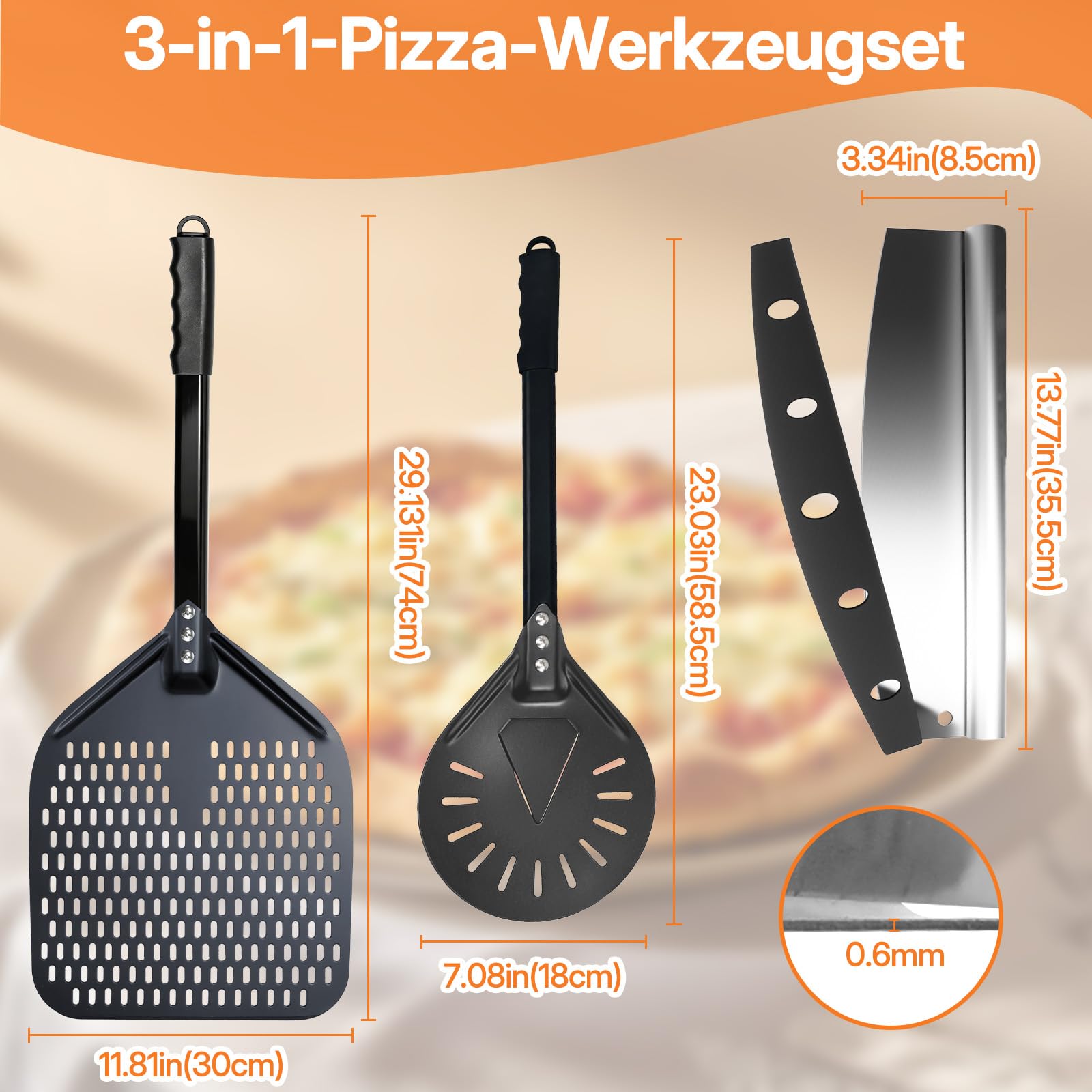 3 Pizzaschieber Perforiert Set, 12 zoll Pizza Schieber 7 zoll Pizzaschaufel