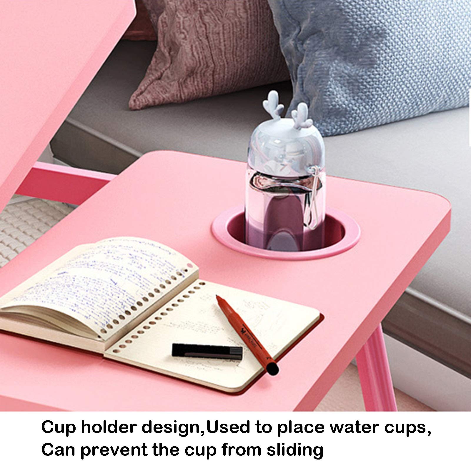RENRUIRUI- Tavolo Pieghevole da Letto Laptop da Casa Piccola E Compatta per Dormitorio per Studenti con Portabicchieri E Ripiano Inclinabile (Color : Pink)