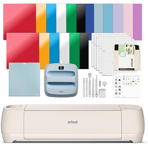 Cricut Explore 4 - Smart Cutting Machine (Seashell) | Engagement Plus Bundle - Includes EasyPress 3 Heat Press (9x9) + Mat, Tote Bag, Material Samplers, Machine Mat, Pens, Tools, & 25 Digital Images