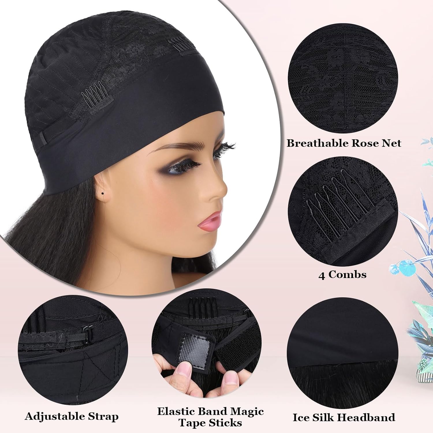 G&T Wig Yaki Straight Headband Wigs for Black Women Synthetic Yaki Headband Wig Long Kinky Straight Hair Wigs With Hair Band Attached 20 inch Full Machine Made None Lace Front Wig Natural Black Color image 5