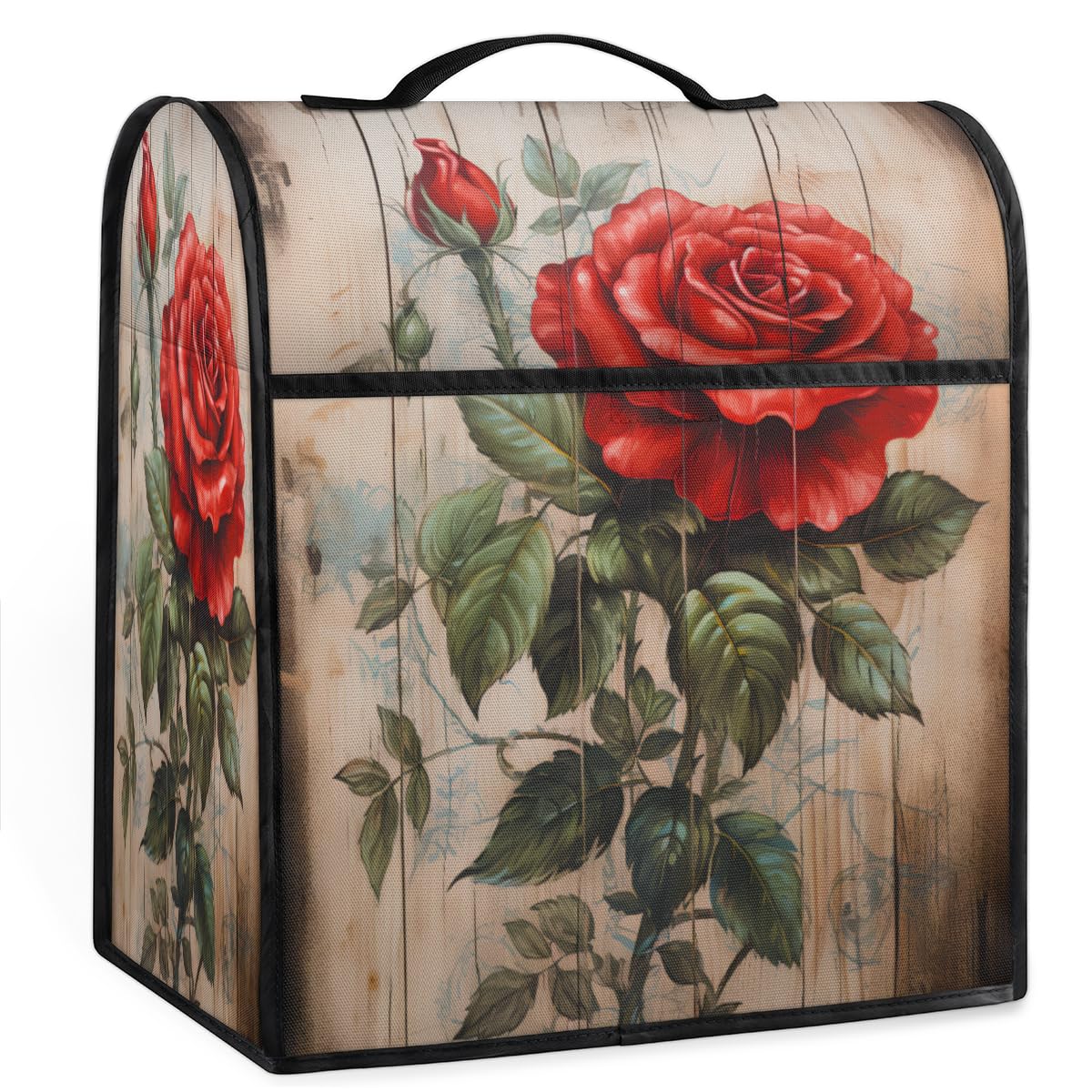 Coffee Maker Cover Rose Flower Wood Kitchen Appliance Covers Small Appliance Covers Blender Cover Juicer Cover Dust Covers for Kitchen Appliances with Top Handle and Pockets,Washable,C563