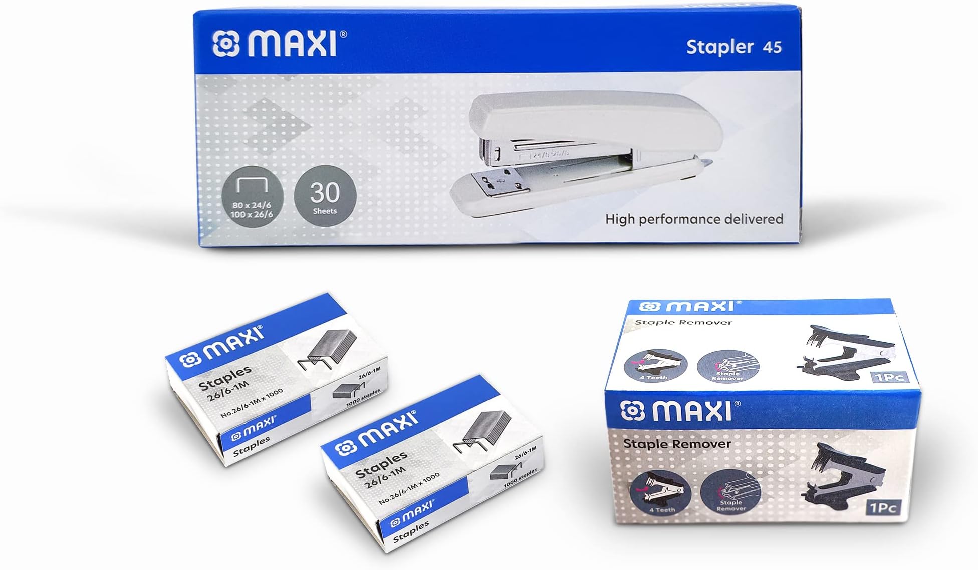 Stapler 20 Sheets + Staple Remover +Staples 26/6 1000pcsX2Pkts, ideal for office,school and Home