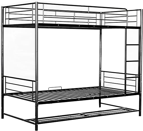 Miniatura 8 de Merax Litera de metal con estante y barandillas, litera con estante inferior para niños, adultos, tamaño individual sobre individual, negro