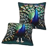 Longzehao Set of 2 Beautiful Peacock Print Decor Throw Pillow Covers Square Sofa Cushion Cases for Couch Bed Car.