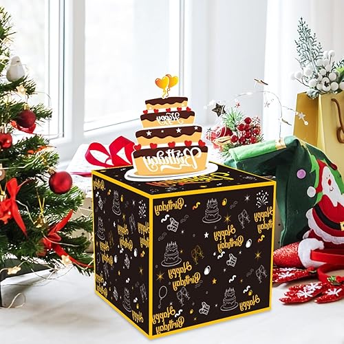 Miniatura 7 de Happy Birthday Money Box for Cash Gift Pull, Black and Gold DIY Birthday Money Box, Surprise Gift Box for Parents, Lovers, Kids and Friends,