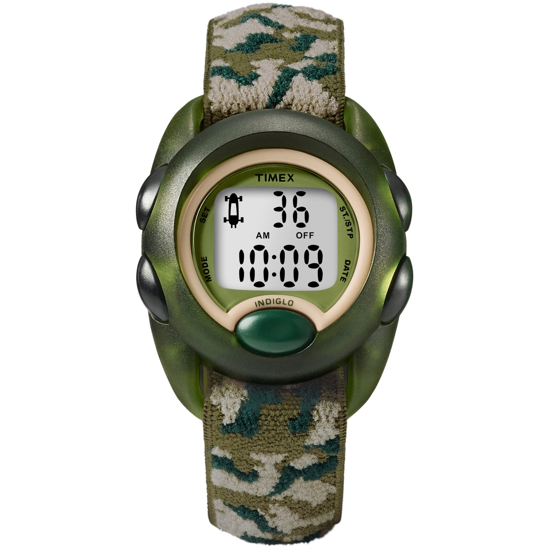 Timex Montre Digitale Enfants 34mm Boîtier Vert Bracelet en Tissu élastique Vert T71912