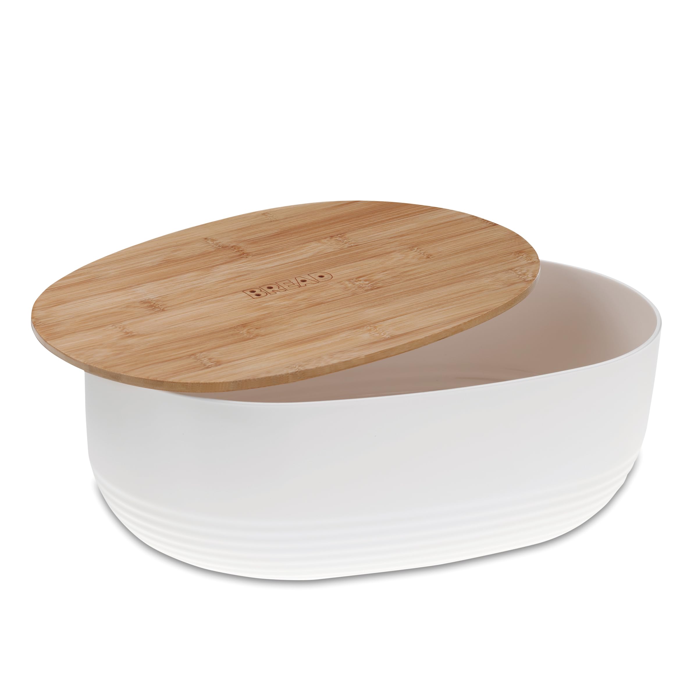 kela Caja para pan blanca con orificios de ventilación en la tapa de bambú 37,5 x 23 x 14 cm, caja para pan de plástico, NAMUR, caja para guardar pan