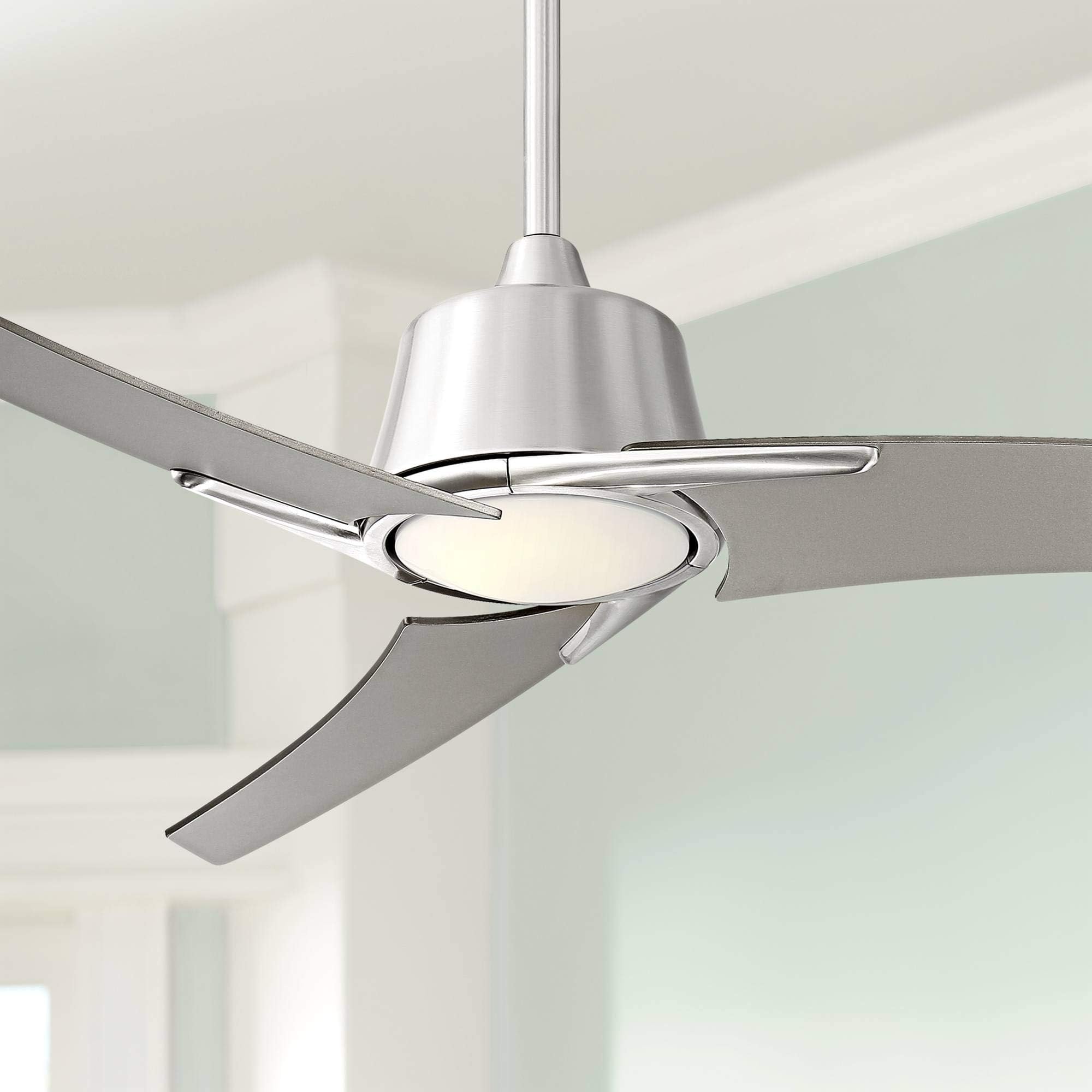 48" Matrix Modern Ceiling Fan with Light LED Dimmable Remote Control Brushed Nickel Frosted White Glass for Living Room Kitchen Bedroom Dining - Casa Vieja