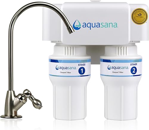 Aquasana Filtro de agua debajo del fregadero  Filtración de 2 etapas  Reduce hasta el 99.99% de PFAS, plomo, cloro, quistes y más  Filtro de agua
