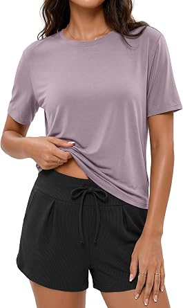 ODODOS Modal Soft Short Sleeve Shirts for Women Crew Neck Yoga Tee Casual Workout Tops