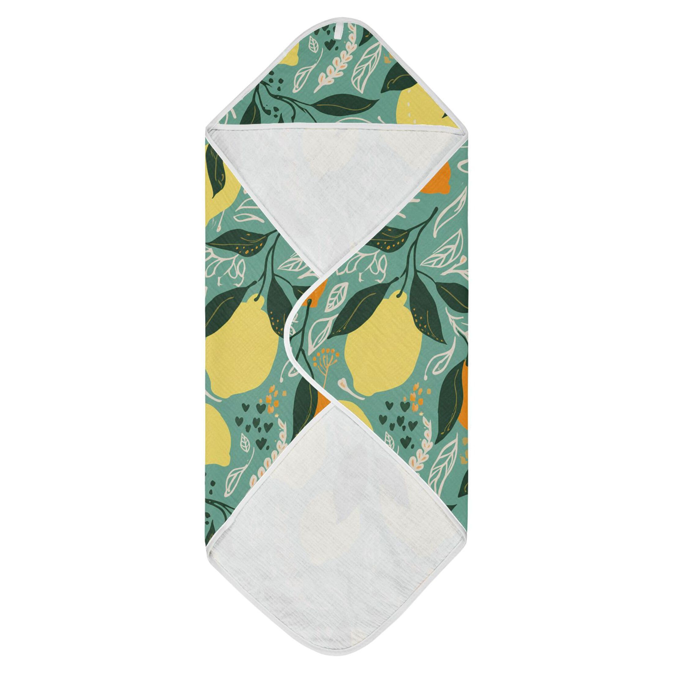 Kigai Baby Hooded Towel Absorbent Baby Bath Shower Towel with Hood for Newborn Boys Girls Babies Infant Toddler (Lemons 35 x 35 in)