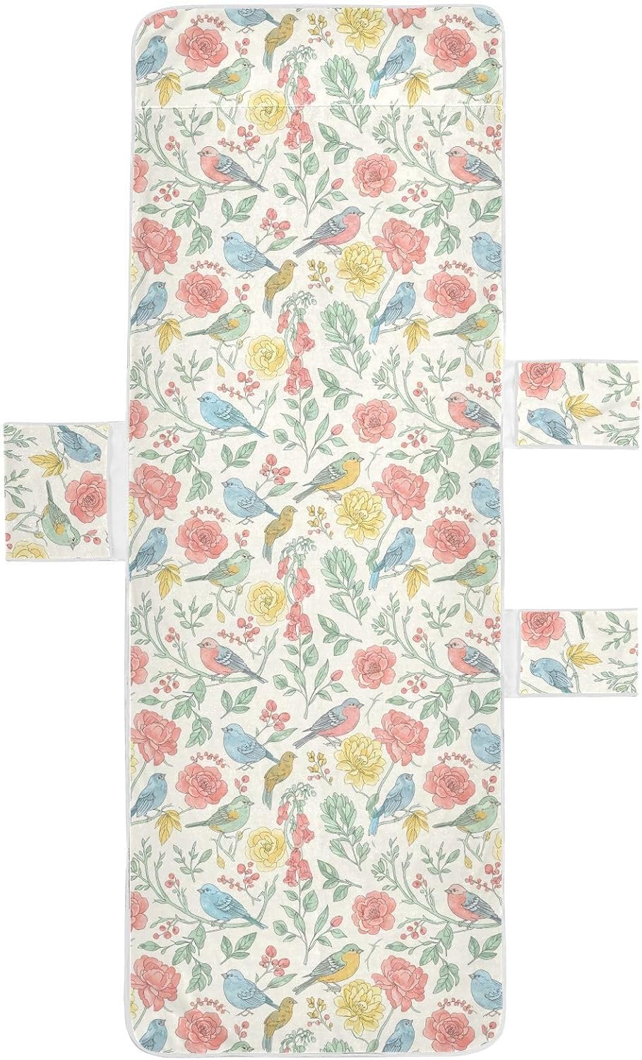 Spring Flowers and Birds Lounge Chair Towel Cover with Side Pockets – 85x30in Foldable Chaise Cover for Beach, Pool, Patio, Spa