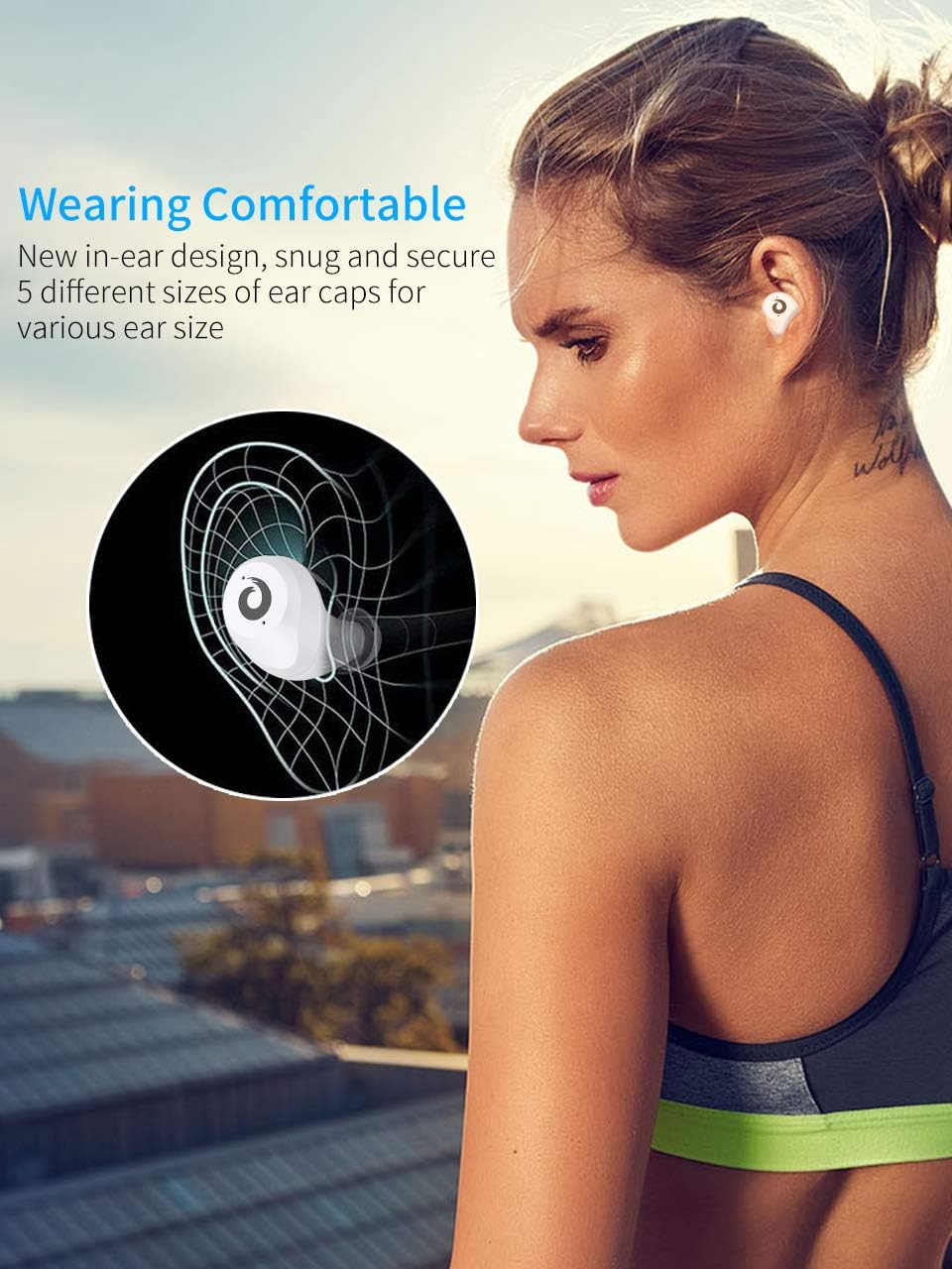 PASONOMI [2019 Version] Bluetooth Earbuds Wireless Headphones Bluetooth Headset Wireless Earphones IPX7 Waterproof Bluetooth 5.0 Stereo Hi-Fi Sound with 2200mA (White)