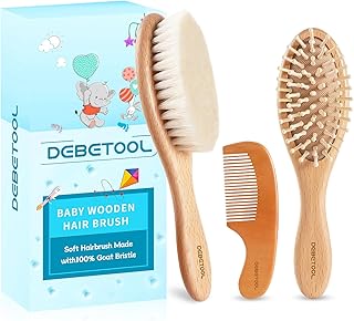 DEBETOOL Baby Hair Brush and Comb Set for Newborns & Toddlers - Wooden Baby Brush Set with Soft Goat Bristle and Toddler C...