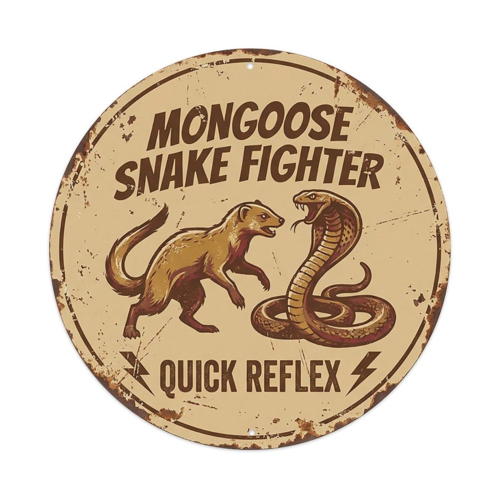 Cxhjca 8X8inch(20X20cm) Mongoose Snake Fighter Quick Reflex Metal Tin Sign