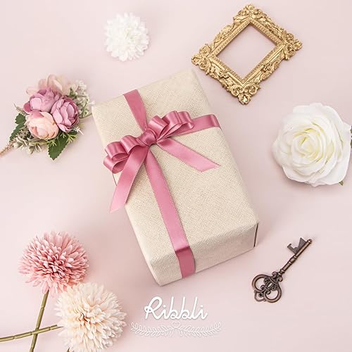Miniatura 2 de Ribbli - Cinta de satén rosa mauve de doble cara de 12 pulgada x 50 yardas continuas - Cinta rosa mauve para envoltura de regalos, manualidades,